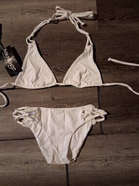 new Sauvage THE SPIDER White Bikini Macrame Knotted RARE Swimsuit Small or Large